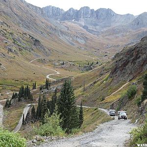 Approaching Cinnamon Pass switchbacks - American Basin in the background