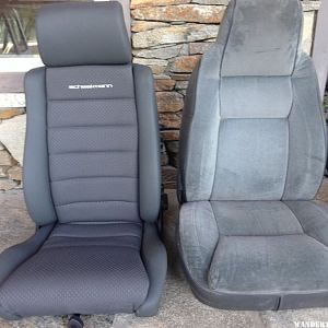 Comparison of Scheel-Mann Vario F seat (left) with OEM Dodge passenger side "Captains Chair" bucket seat (right)