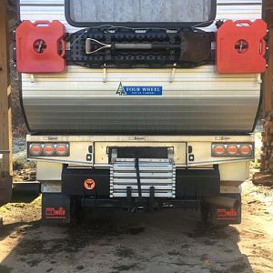 Rear view stairs caddy on Ford Flatbed