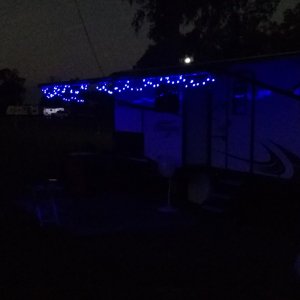 Lake Oklawaha KOA, Ft. McCoy, FL. Christmas lights on the awning