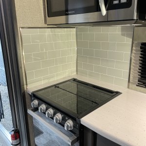 Added subway tile backsplash.