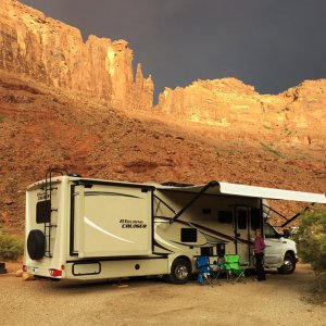 RV BLM Moab
On BLM site between cliffs and Colorado River about 7 miles out of Moab, Utah. Wonderful site.