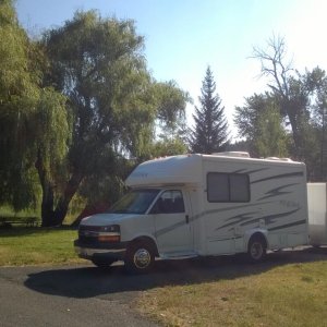 July in Oregon.  This is the largest pad at Hilgard Jct State Park. $10/night.  Dry camping, first come.