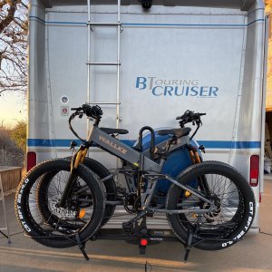 we decided to get electric bikes so we can venture off without having to break up camp. Great decision - feel like towing a vehicle kinda defeats the 