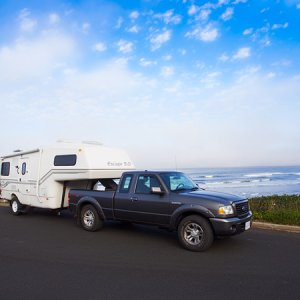 Rising fog,  breakfast stop.  
Yachats,  Oregon Coast