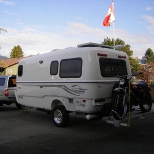 Rear view of our 17B with motorcycle on the carrier.