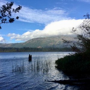 Looking West on our little private beach on First Lake, Nanaimo Lakes BC.