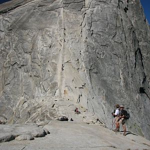 Getting ready to ascend the cables.