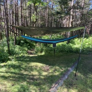 A small tarp over our hammock, nice shade, no rain