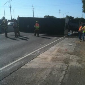 No one hurt and no one else involved!!  Blocking all lanes on I5 northbound for about 1 hour