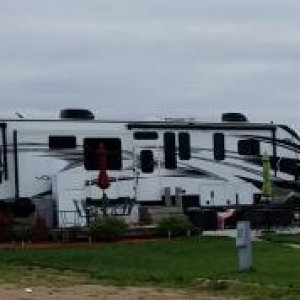 Camper put in its semi-permanent spot.