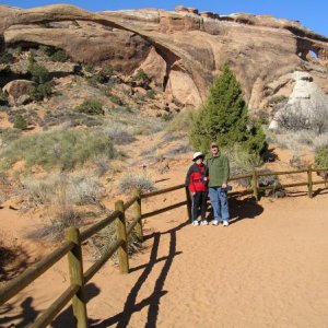 At Landscape Arch. Arches NP Utah.