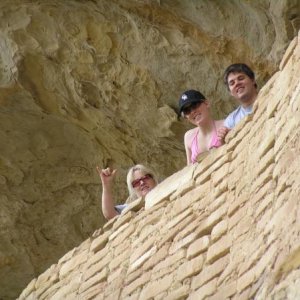 Martha with our daughter and husband at Balcony House Mesa Verde NP Colorado