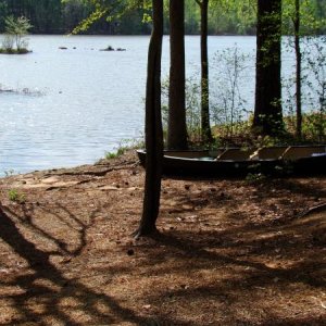 Canoe and campsite right on the lake