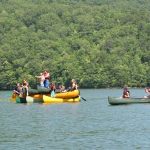 Raft of canoes.