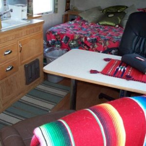 Inside former trailer - removed the dinette benches as they took up too much room and didn't work for us.