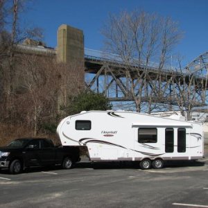 Our 1st time out with the new 5th wheel. April 2011 at the Cape Cod Canal in Massachusetts.