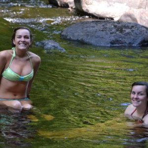 Casey and Korie cooling in the river Waterford ME