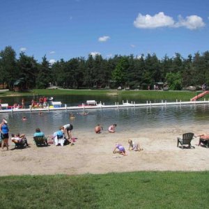 Yogi Bear campground in North Java N.Y. The man made lake and beach area.