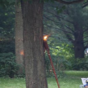 To prevent a forest fire, I jumped up to go explain fire safety to my neighbor only to see it was a tiki torch 20' behind the tree (and an unlit one l