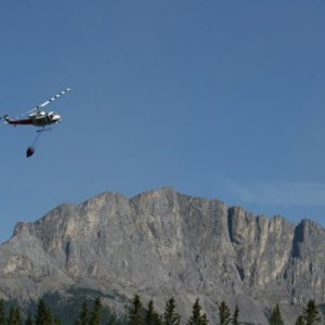 Firefighting helicopter of Mount Yamnuska - Kananaskis Country, AB