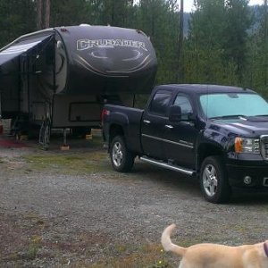 Camp at MacGregor Lk Montana. Our dog Bailey always likes to be in the picture.