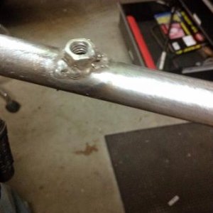 Welding nut on 3/4" outside tube (Be nice, I expect my welding skills to improve as I work through this project.)