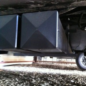 2 Stinky Slinky Storage tubes 8' across the bottom of the RV behind the rear wheels