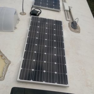 2 / 160 watt monocrystillin solar panels on roof.
Each panel is 160watt and 57"s long and 27"s wide