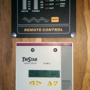 Cotek CR-6 Inverter Remote and below that is the Morningstar Solar remote charge controller display and data logger