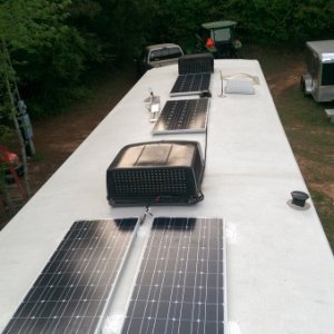 Closest Solar panels are 2 Renogy monocrystilline panels 100 watts each and the farthest 2 solar Panels are Eco monocrystylline panels 160 watt each. 