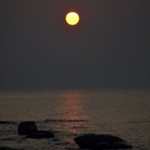 Approaching sunset on Lake Superior at Porcupine Mountains State Park