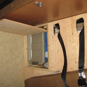 New found space, added door under the front bench behind the drawer.