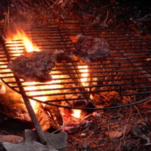 steaks on the fire