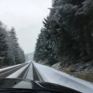 On the way to Cape Disappointment State Park, Illwaco, WA. First time pulling in the snow.