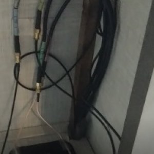 Router cabinet with connected cables to antenna