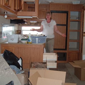 Kathy in her new kitchen!!