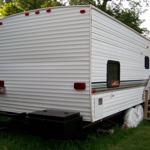 Back view of the trailer, storage box, etc