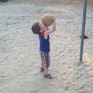 Little Ray playing with the tether ball