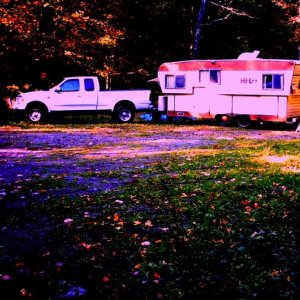 2001 F 150 & 1978 Hi Lo camper celebrate turning 54 in The Pittstown State Forest,N.Y.S. 10 5 11  10 11 11 campsite 6 days 6 nights me & Ruby