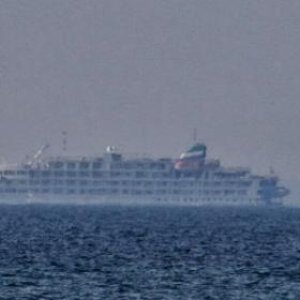 A cruise ship in the Straits of Mackinaw