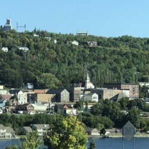 Hancock MI with Quincy Mine above