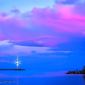 Grand Marais Harbor and Lighthouse from Grand Marais Campground; Lake Superior, MN