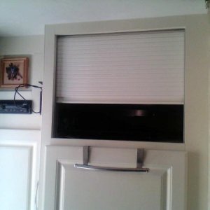 New Tambour door partly open.  I have my flat scree TV mounted in the TV cabinet space but did not like it always in view when it is tucked away, so I