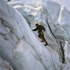 Steve Climbs out of a Slot--Mt St Helens