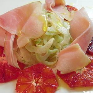 Blood orange, shaved fennel and Serrano Ham