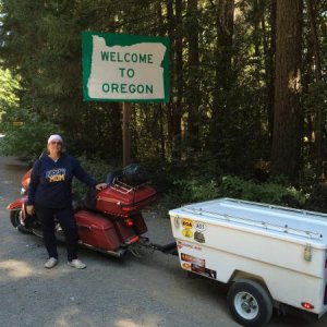 Camping coast to coast by motorcycle towing a Kompact Kamper.