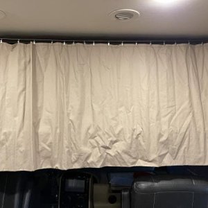 Front bunk curtain - fully deployed and doubled-up to only cover bunk