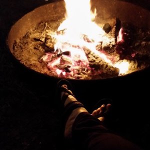 Ah, Texas in December!... Fire pit with flip flops!