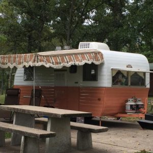 Our 1958 Rainbow. For pictures and history, go to 1958rainbow.blogspot.com. My grandfather purchased this trailer new.